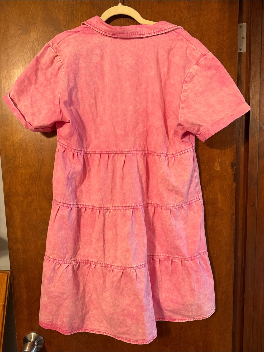 Pink Button-Front Short Sleeve Shirt Dress - Picture 6 of 7